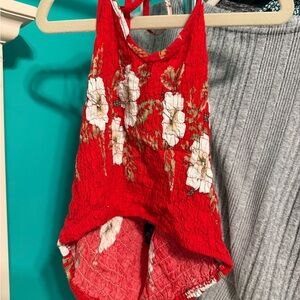 Unk Red Floral Smocked Halter Top